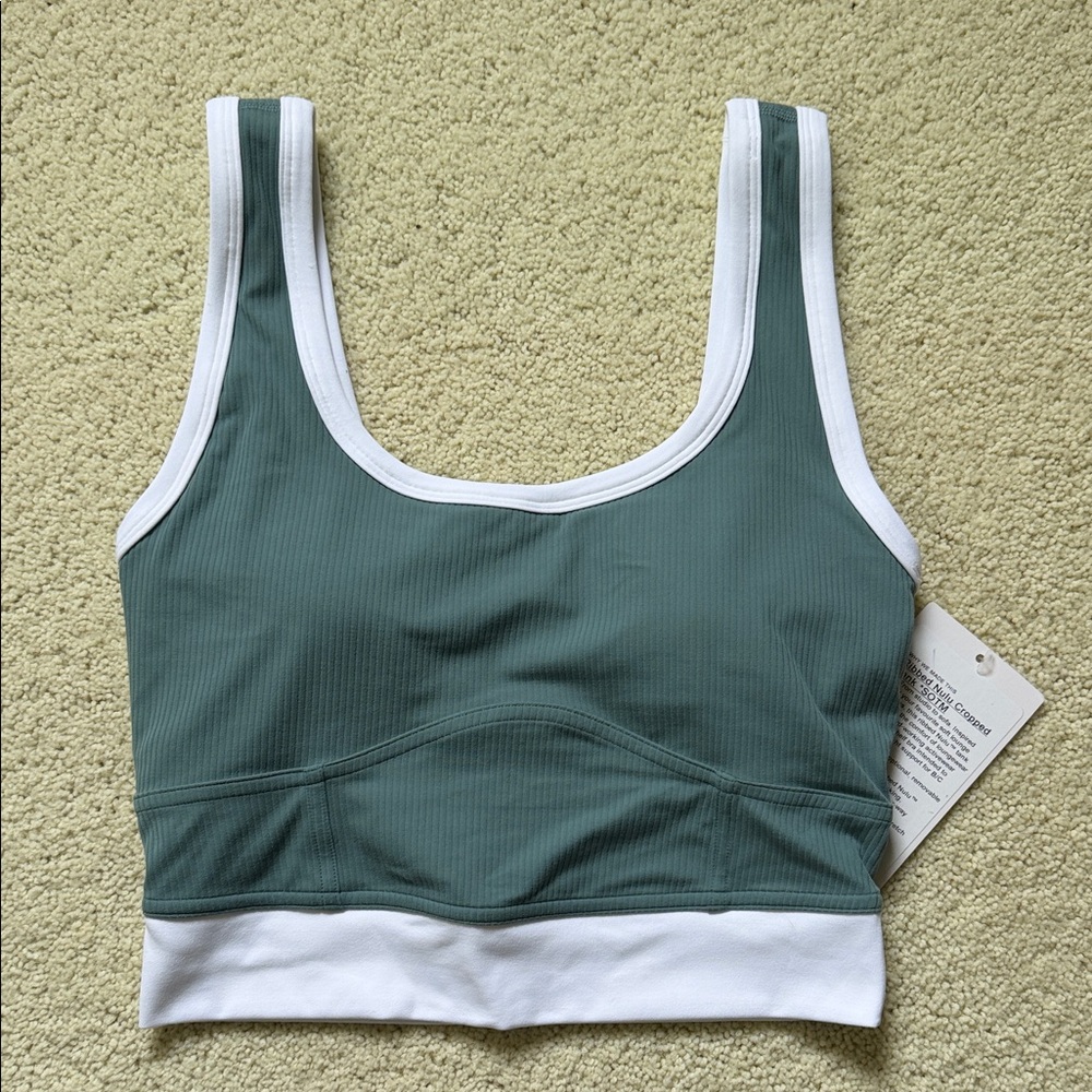 Lululemon Ribbed Nulu Cropped Tank Teal/White Size XS NWT